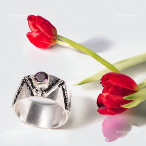 Natural Amethyst Ring Size 7, Purple Gemstone Ring, Stackable Ring, 925 Sterling Silver Jewelry, Wedding Gift, Ring For Wife