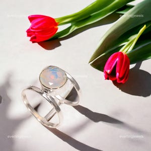 Natural Opalite Ring Size 7 1/4, White Gemstone Ring, Stackable Ring, 925 Sterling Silver Jewelry, Engagement Gift, Ring For Mother