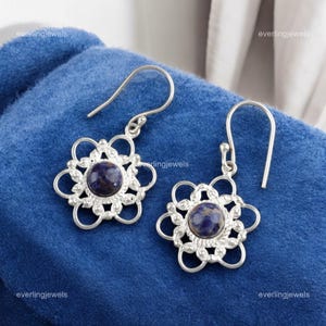100% Genuine Sodalite Earrings, Blue Gemstone Earrings, Drop & Dangle Earrings, 925 Sterling Silver Jewelry, Birthday Gift, Earrings For Her