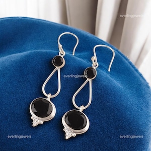 Exquisite Black Onyx Earrings, Black Gemstone Earrings, Drop & Dangle Earrings, 925 Sterling Silver Jewelry, Wedding Gift, Earrings For Her