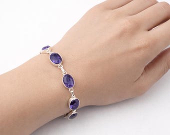 Iolite Gemstone Bracelet: 925 Sterling Silver Handmade Women Jewelry, Birthday Gift