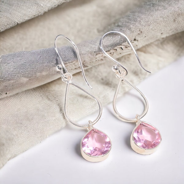 Rare Pink Amethyst Earrings, Gemstone Earrings, Pink Drop & Dangle Earrings, 925 Sterling Silver Jewelry, Wedding Gift, Earrings For Mother