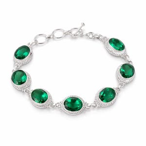 Emerald Gemstone Bracelet, 925 Sterling Silver, May Birthstone Gift image 2