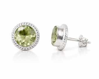 Pendientes de plata de ley con amatista verde: Joyería de regalo con la piedra natal de febrero