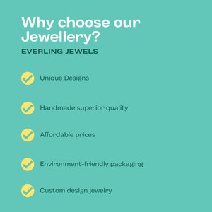 May include: A teal background with white text that reads "Why choose our Jewellery?" and "EVERLING JEWELS." Below are bullet points with checkmarks, including "Unique Designs," "Handmade superior quality," and "Affordable prices."