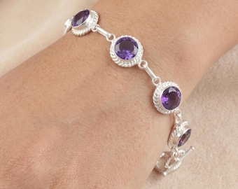 Iolite Gemstone Bracelet 925 Silver Adjustable Chain Handmade Dainty Jewelry for Women Gift