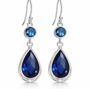 Sterlingzilveren oorbellen met Londense blauwe topaas, 2" bengelvormige geboortesteensieraden
