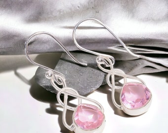 Rare Pink Amethyst Earrings, Gemstone Earrings, Pink Drop & Dangle Earrings, 925 Sterling Silver Jewelry, Wedding Gift, Earrings For Mother