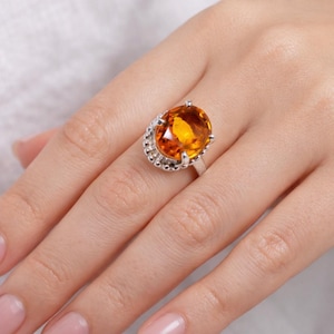 Spessartite Garnet Gemstone Sterling Silver Ring, Dainty Birthstone Jewelry Gift