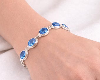 Tanzanite Gemstone Bracelet, 925 Sterling Silver Blue Stone Jewelry, Birthstone Gift
