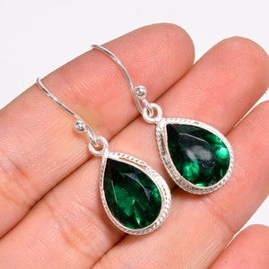 Elegant Emerald Earrings, Gemstone Earrings, Green Drop & Dangle Earrings, 925 Sterling Silver Jewelry, Birthday Gift, Earrings For Love image 3