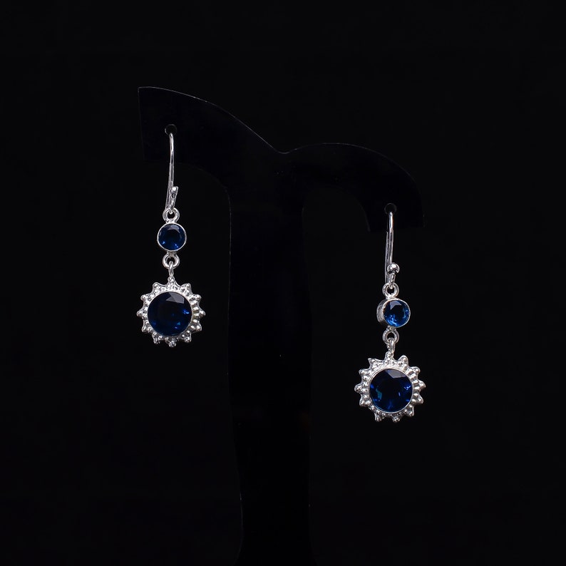 Vintage Natural London Blue Topaz Earrings, Blue Drop & Dangle Earrings, 925 Sterling Silver Jewelry, Anniversary Gift, Earrings For Mother image 3