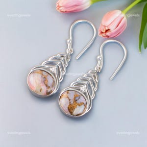 Natural Pink Copper Turquoise Gemstone Earrings, Drop & Dangle Earrings, 925 Sterling Silver Jewelry, Anniversary Gift, Earrings For Mother