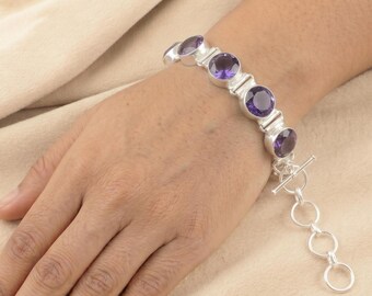 Iolite Gemstone Bracelet 925 Sterling Silver Adjustable Chain Purple Jewelry Gift for Women