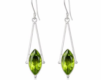 Natural Peridot Gemstone Dangle Earrings, Handmade 925 Sterling Silver Earring, August Birthstone Unique Jewelry For Women Gift For Her