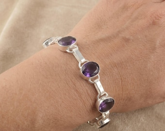Iolite Tennis Bracelet, 925 Sterling Silver Adjustable Chain Gemstone Link Bracelet, Violet Stone Jewelry Gift for Her