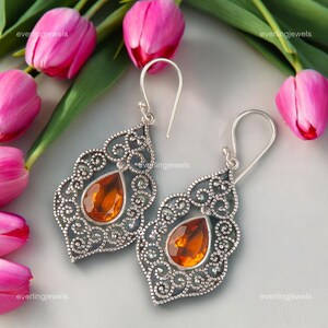 Elegant Citrine Earrings, Yellow Gemstone Earrings, Drop & Dangle Earrings, 925 Sterling Silver Jewelry, Wedding Gift, Earrings For Love