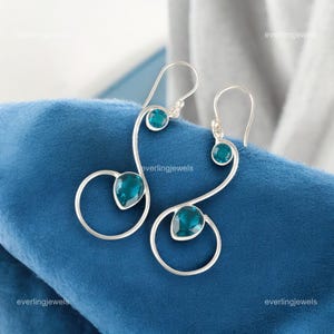 Rare Apatite Earrings, Blue Gemstone Earrings, Drop & Dangle Earrings, 925 Sterling Silver Jewelry, Birthday Gift, Earrings For Mother