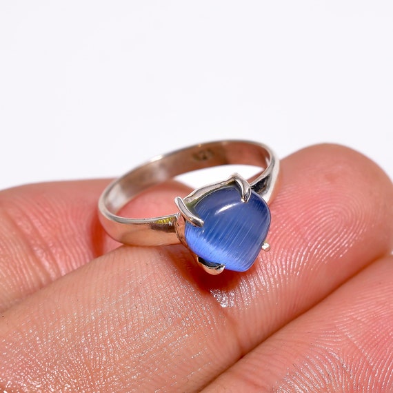 Rare Blue Cats Eye Ring Gemstone Ring 
