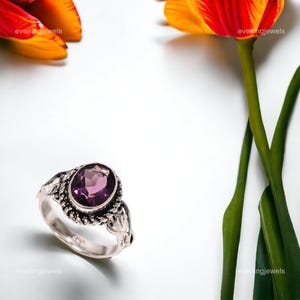 Valuable Amethyst Ring Size 6, Purple Gemstone Ring, Stackable Ring, 925 Sterling Silver Jewelry, Birthday Gift, Ring For Brides Maid