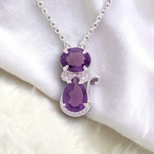 Radiant Amethyst Dual Gemstone With CZ Diamond Prong Set Pendant, 925 Silver Statement Pendant, Necklace For Women, Gift For Friend