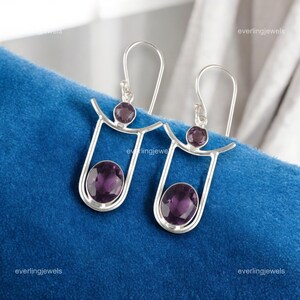Elegant Amethyst Earrings, Purple Gemstone Earrings, Drop & Dangle Earrings, 925 Sterling Silver Jewelry, Engagement Gift, Earrings For Love