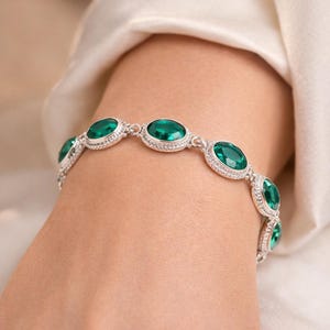 Emerald Gemstone Bracelet, 925 Sterling Silver, May Birthstone Gift image 5