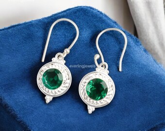 Boucle D'oreille En Argent Sterling 925 Avec émeraude Naturelle - Modèle Fleur - Neuf Sans Emballage