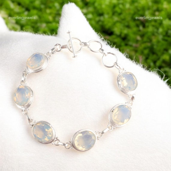 Elegant Milky Opal Bracelet, White Gemstone Bracelet, Friendship