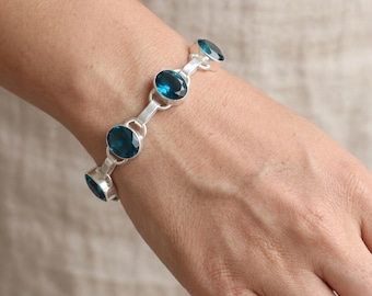 Apatite Gemstone Sterling Silver Bracelet, Adjustable Chain 9 inch, Handmade Jewelry For Gift