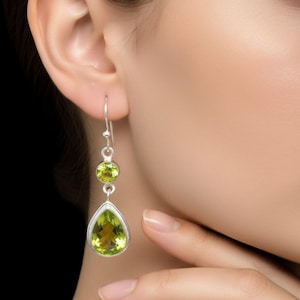 Pendientes de peridoto: joyas de piedras preciosas colgantes de plata de ley
