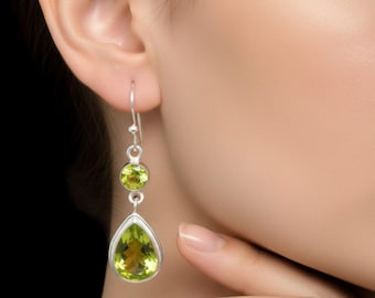 Peridot Drop Earrings: Sterling Silver Dangle Gemstone Jewelry