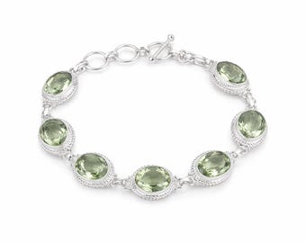 Rare Green Amethyst Bracelet 925 Sterling Silver Gemstone Dainty Jewelry For Women