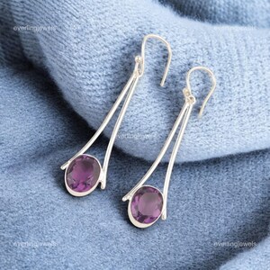 Elegant Amethyst Earrings, Purple Gemstone Earrings, Drop & Dangle Earrings, 925 Sterling Silver Jewelry, Engagement Gift, Earrings For Love