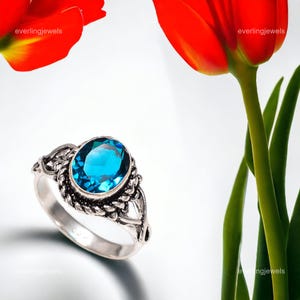 Remarkable Apatite Ring Size 8, Blue Gemstone Ring, Stackable Ring, 925 Sterling Silver Jewelry, Wedding Gift, Ring For Mother