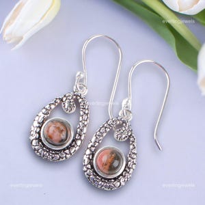 Natural Black Rhodonite Gemstone Earrings, Drop & Dangle Earrings, 925 Sterling Silver Jewelry, Anniversary Gift, Earrings For Her