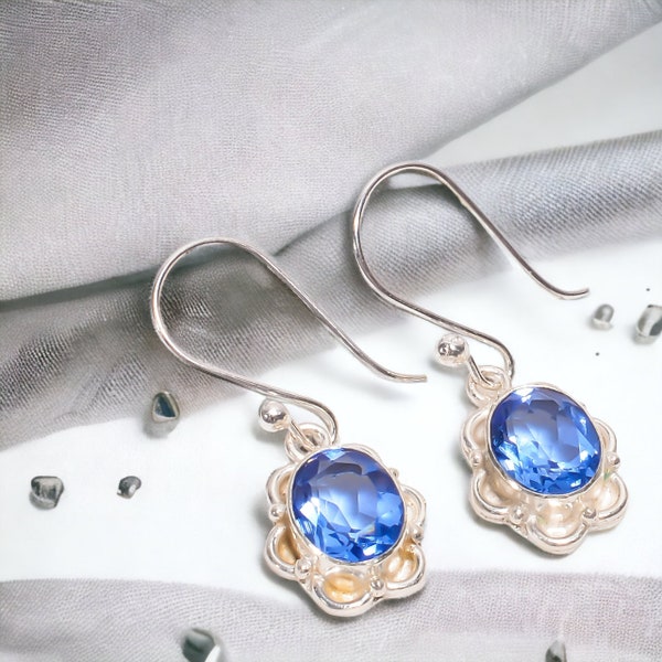 100% Genuine Tanzanite Earrings, Gemstone Earrings, Blue Drop & Dangle Earrings, 925 Sterling Silver Jewelry, Wedding Gift, Earrings For Her