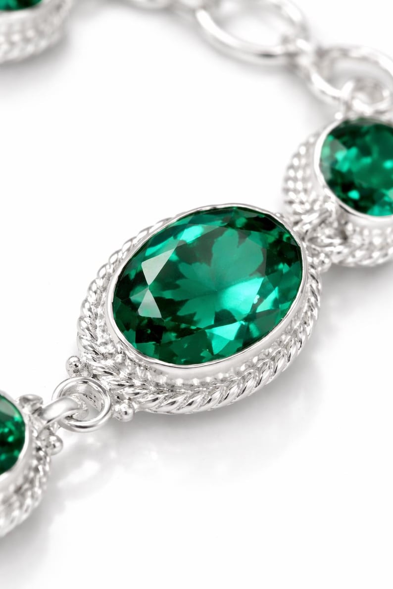 Emerald Gemstone Bracelet, 925 Sterling Silver, May Birthstone Gift image 4