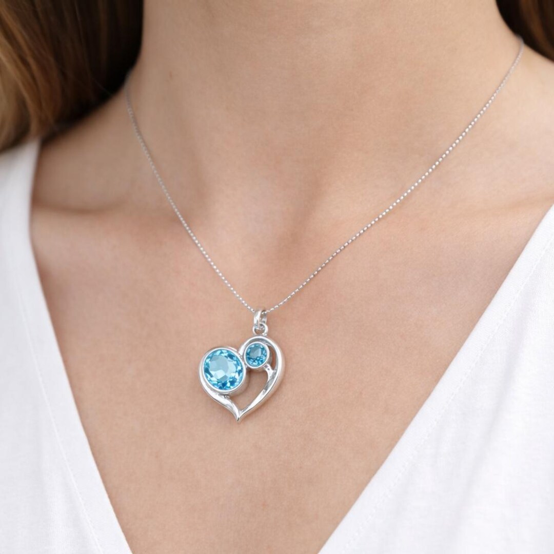Sky Blue Topaz Gemstone Heart Pendant: 925 Sterling Silver Love Pendant ...