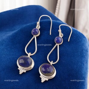 Natural Lapis Lazuli Earrings, Blue Gemstone Earrings, Drop & Dangle Earrings, 925 Sterling Silver Jewelry, Birthday Gift, Earrings For Wife