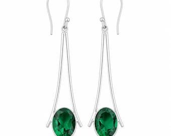 Smaragd Ohrringe, Sterling Silber Baumeln Ohrringe, Lange Tropfen Edelstein Schmuck, Handgemachtes Boho Geschenk für Frauen