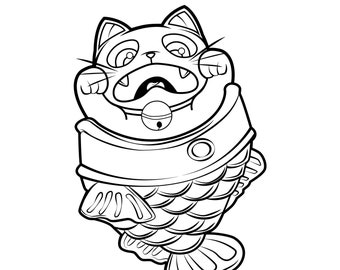 Kawaii Coloring Page Digital Download PDF With Lucky Cat Maneki Neko