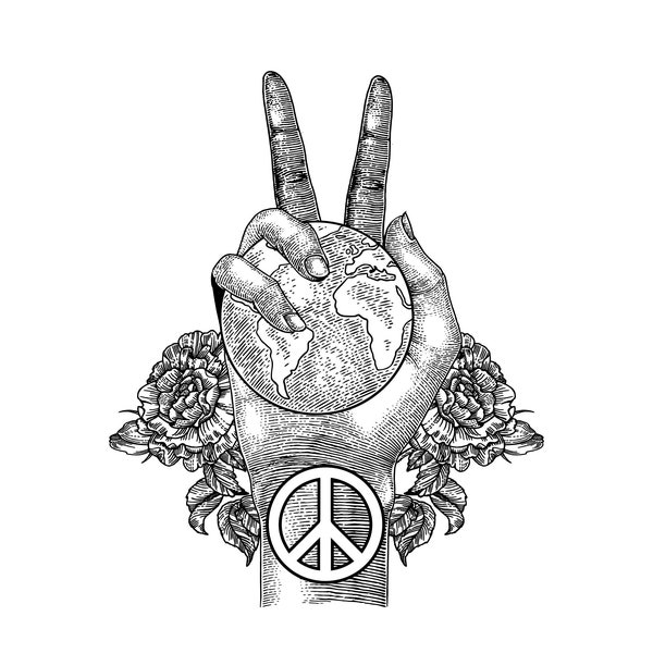 World Peace Printable / Peace Hand Sign / Digital Download / Peace On Earth Instant PDF / Earth Day Coloring Page
