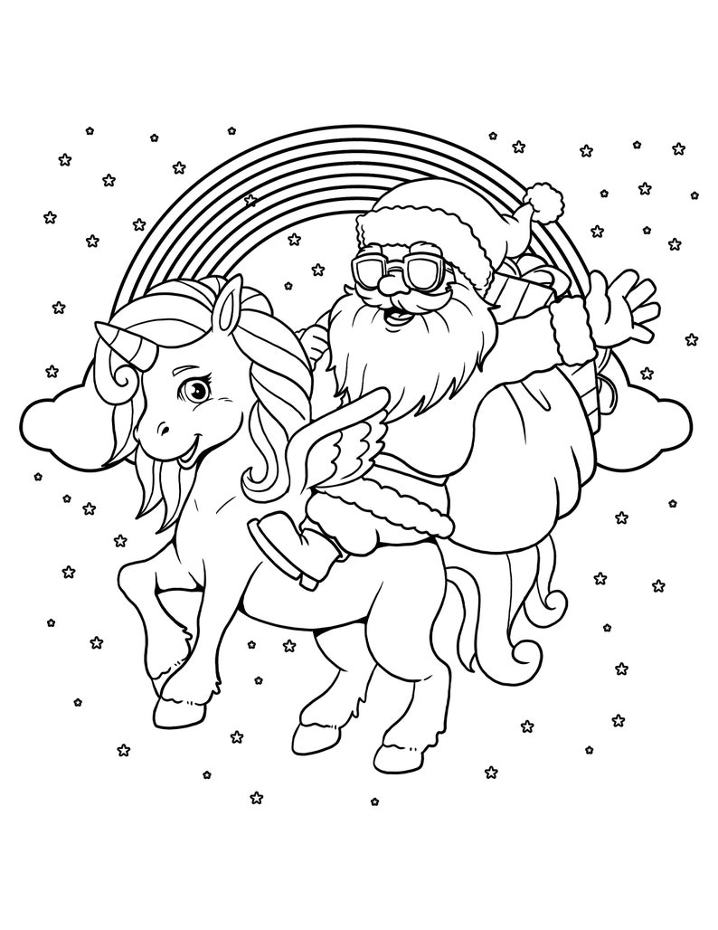 Christmas Santa Riding Unicorn Printable / Digital Download / Christmas ...