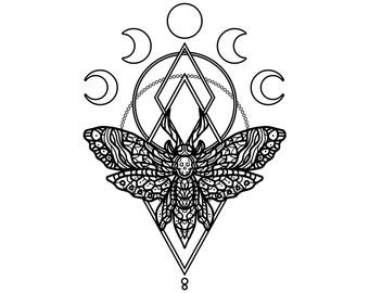 Printable Moon Moth Butterfly / Digital Download / Whimsical Coloring Page