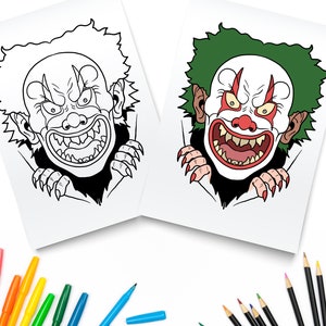 Printable Clown Tearing Through Picture / Digital Download / Scary Clown Coloring Page