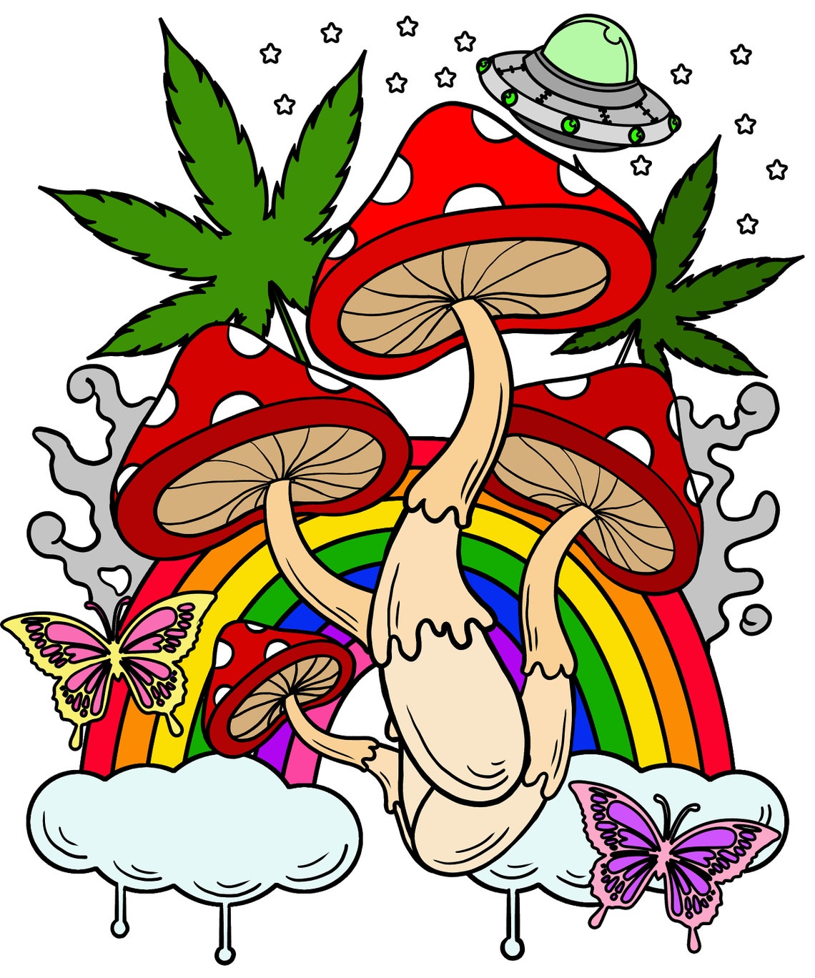 Trippy Coloring Pages / Magic Mushroom Printable PDF / Digital - Etsy