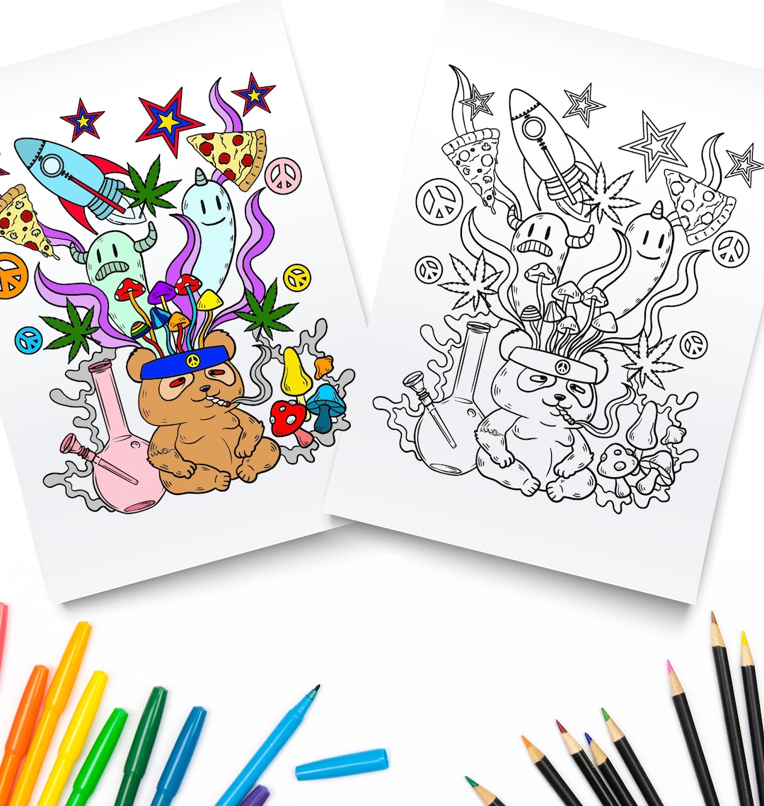 Trippy Stoner Printable Coloring Pages / Digital Download / Psychedelic
