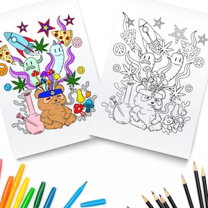 Trippy Stoner Printable Coloring Pages / Digital Download / Psychedelic Coloring Book