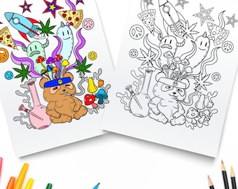 Trippy Coloring Page Printable PDF / Stoner Digital Download / Psychedelic Coloring Book
